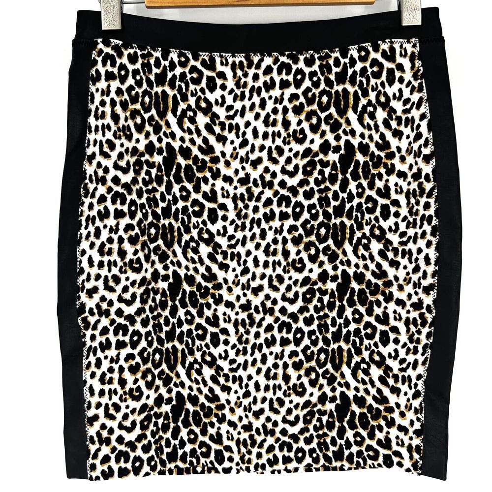 CLUB MONACO Violet Knit Pencil Skirt Women's Size 8 Leopard‎ Print Side Zip NWT